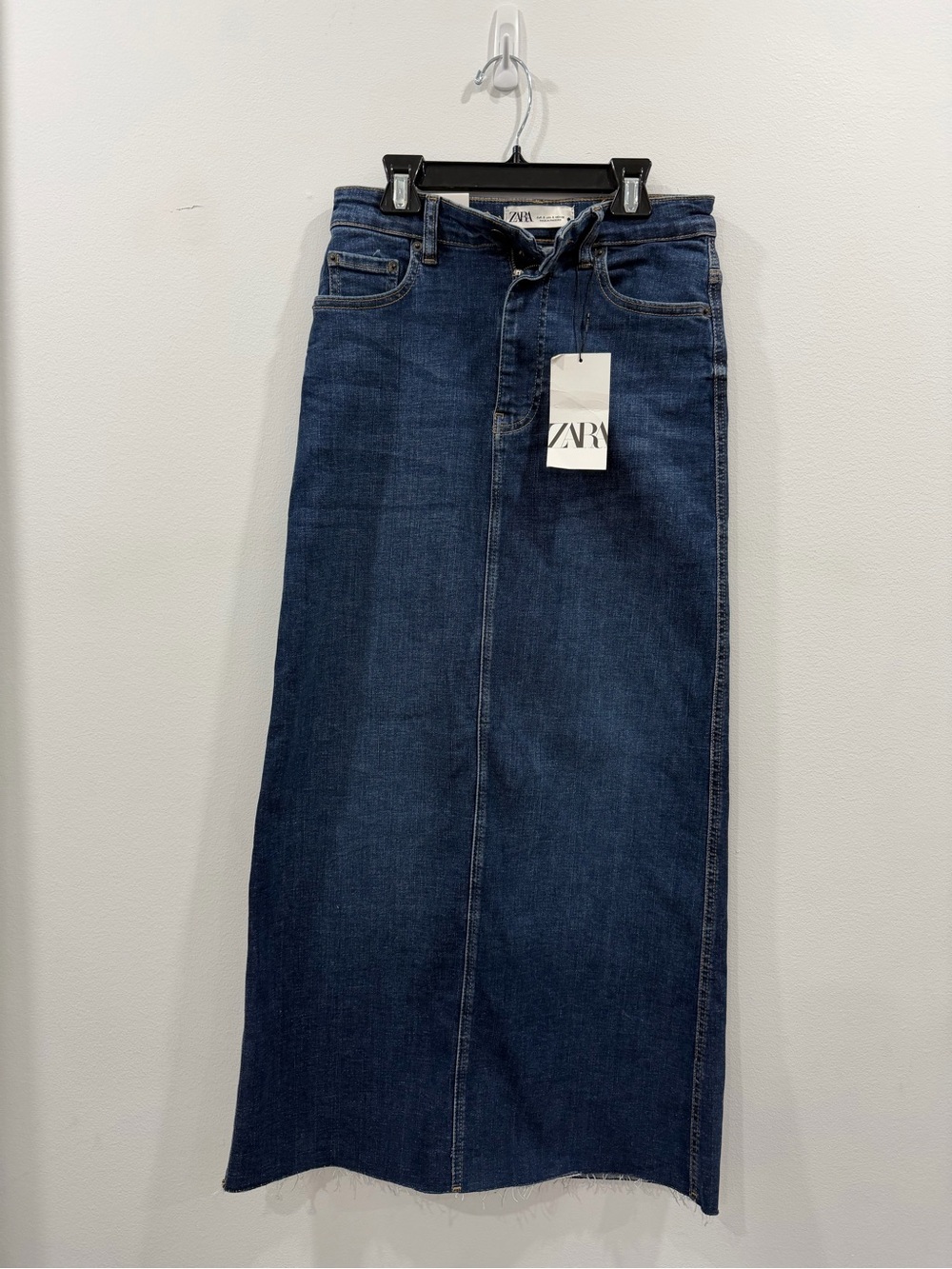 Zara Women Straight Dark Blue Denim Maxi Skirt